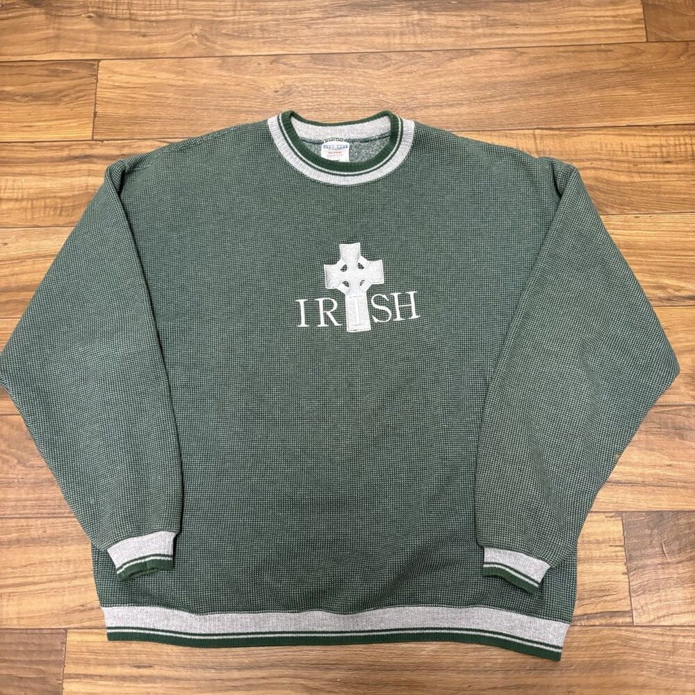 Y2K Notre Dame Irish Sweater Size XL Green Jerzees Pullover